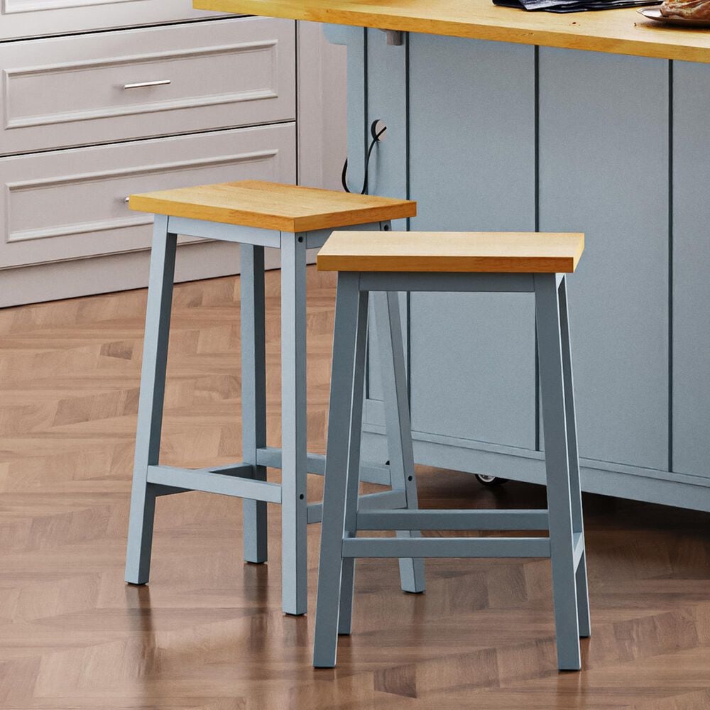 HOMLUX 25.6" Counter Stool in Light Brown and Grey Blue (Set of 2), , large