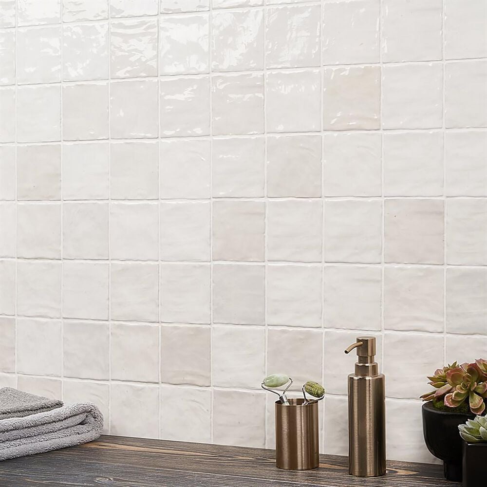 Soho Studio Serena White 4&quot; x 4&quot; Field Ceramic Tile, , large