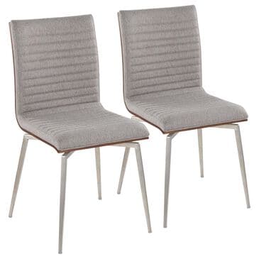 Lumisource Mason Contemporary Dining/accent Chair with Swivel in Stainless Steel, Walnut Wood, and Grey Fabric - Set of 2, , large