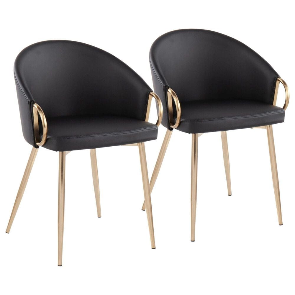 LumiSource Claire Arm Chair with Black Faux Leather Cushion in Gold (Set of 2), , large