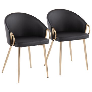 LumiSource Claire Arm Chair with Black Faux Leather Cushion in Gold (Set of 2), , large