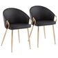 LumiSource Claire Arm Chair with Black Faux Leather Cushion in Gold (Set of 2), , large