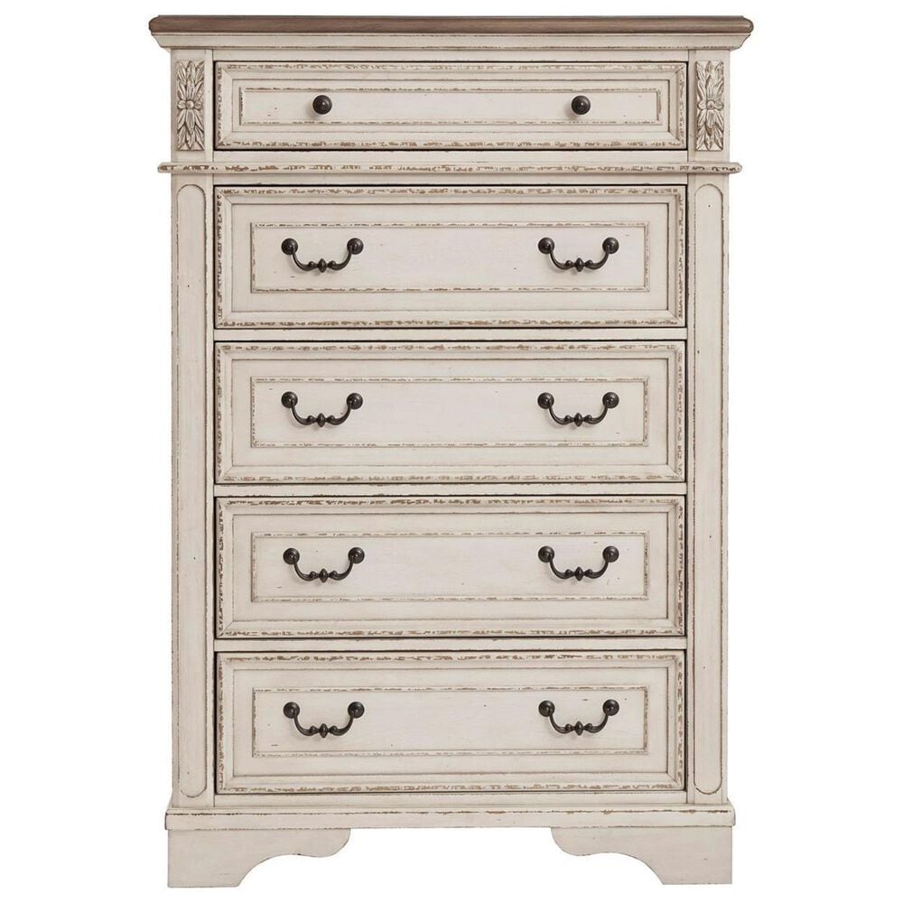 Ashley Realyn 5 Drawer Chest in Chipped White and Brown, , large