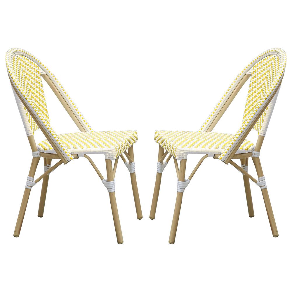 Furniture of America Toby Patio Side Chair in Yellow/White &#40;Set of 2&#41;, , large