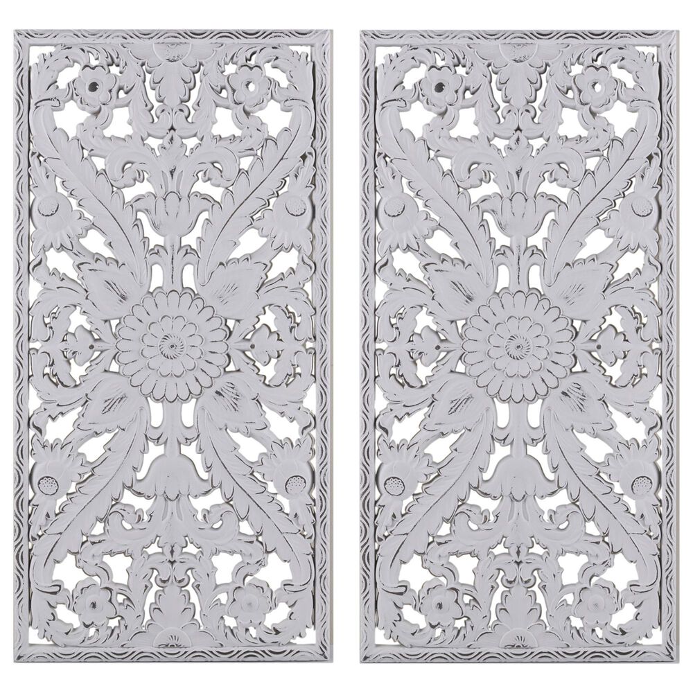 Hampton Park Botanical Panel 2-Piece Carved Wall Art Set in White, , large