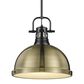 Golden Lighting Duncan 1-Light Pendant with Rod and Aged Brass Shade in Matte Black, , large