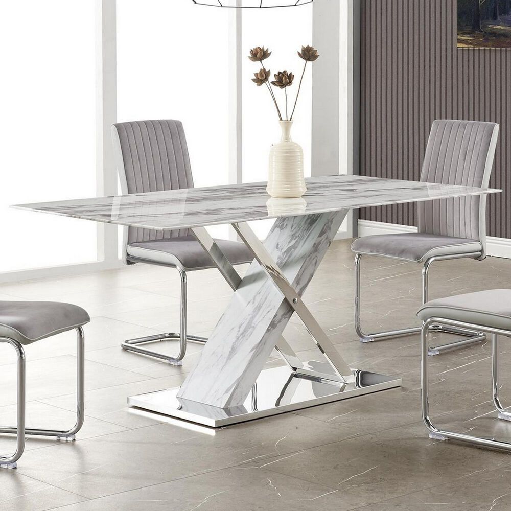 Global Furniture USA Dining Table in Light Grey Silver Marble, , large