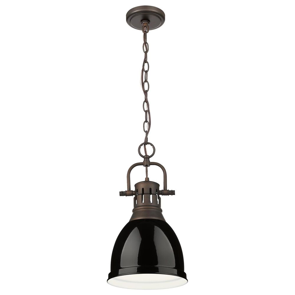 Golden Lighting Duncan 1-Light Small Pendant with Chain and Black Shade in Rubbed Bronze, , large