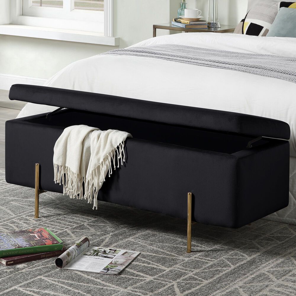 Lilola Home Emma Storage Bench in Black Velvet, , large