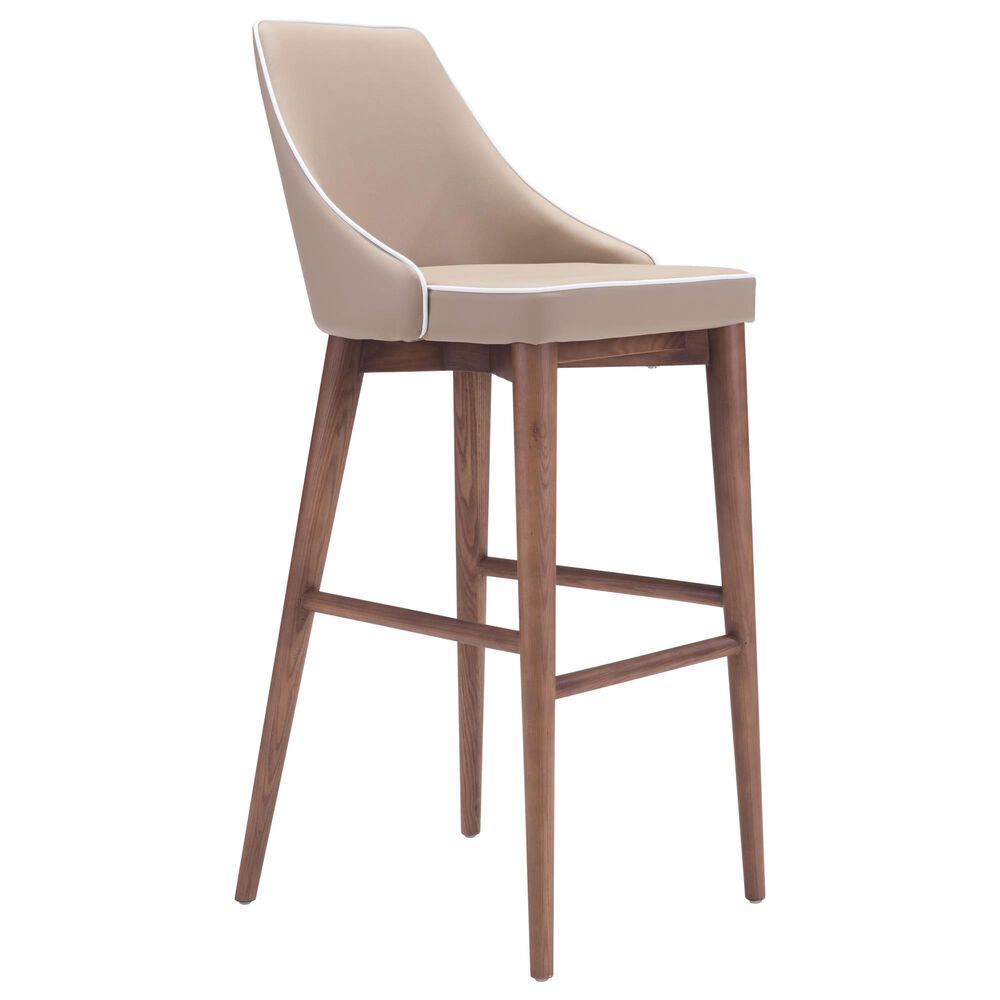 Zuo Modern Moor Bar Stool in Beige and Brown, , large