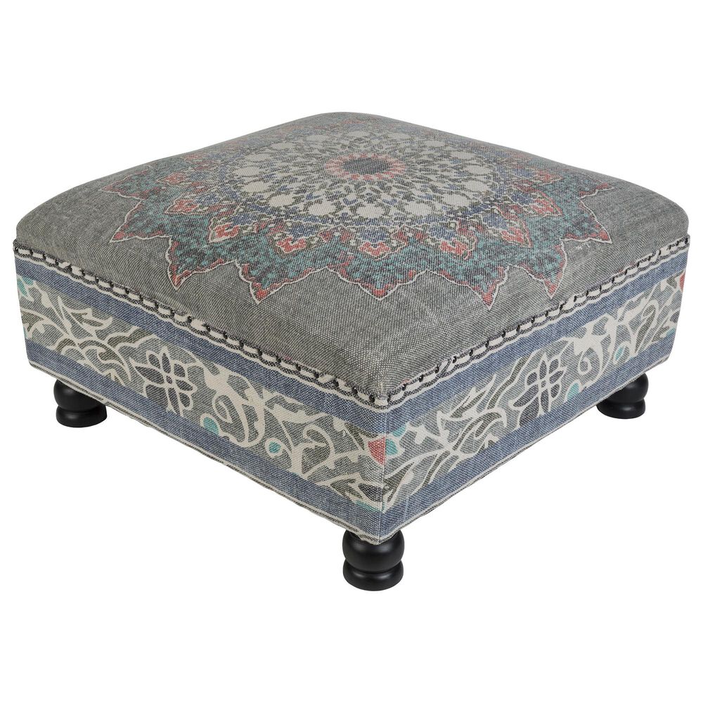 Surya Inc Surat Ottoman in Charcoal, Red, Aqua and Ivory, , large
