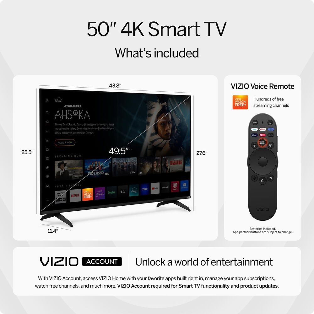 VIZIO 50&quot; 4K LED HDR in Black - Smart TV, , large