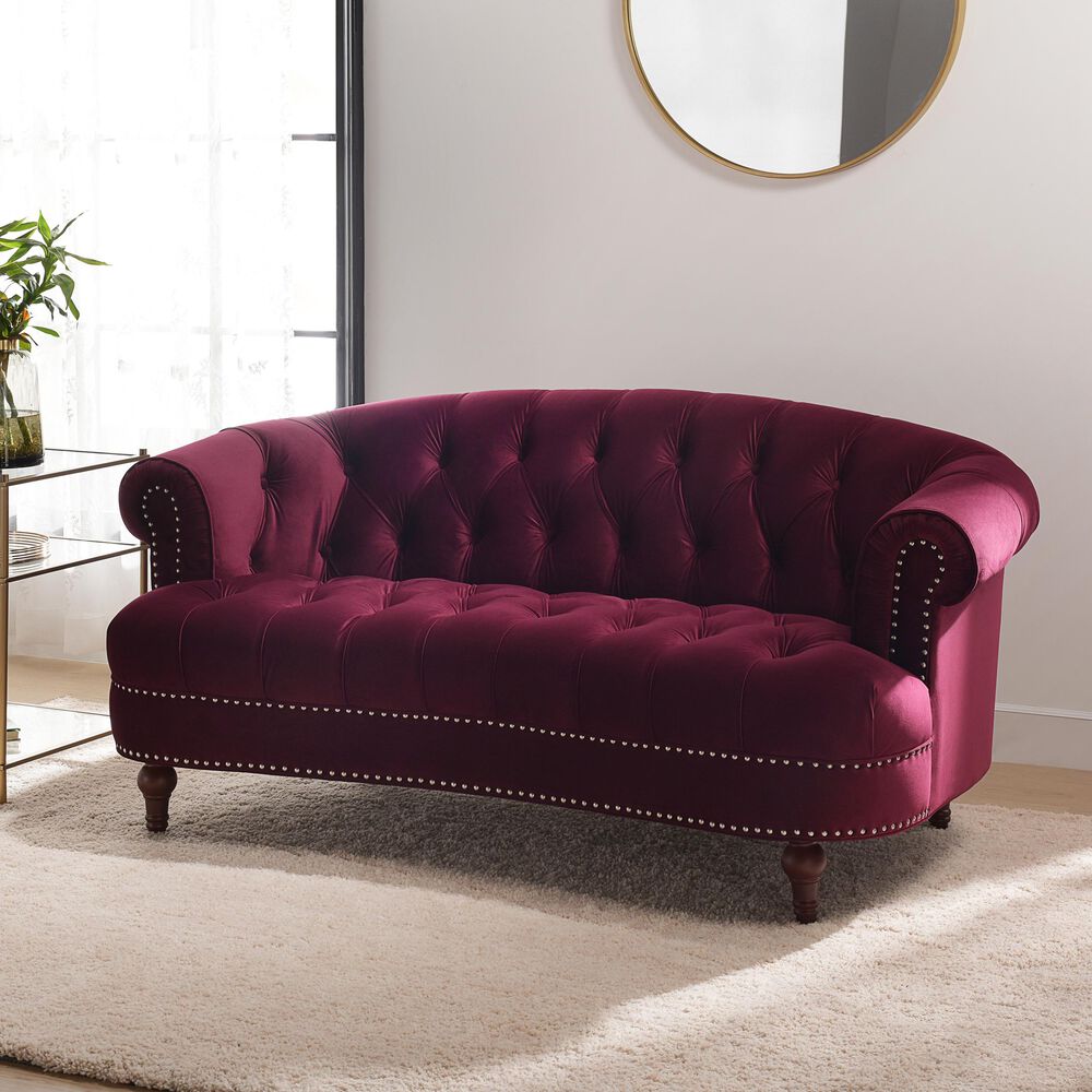 Jennifer Taylor Home La Rosa Victorian Chesterfield Loveseat in Burgundy, , large