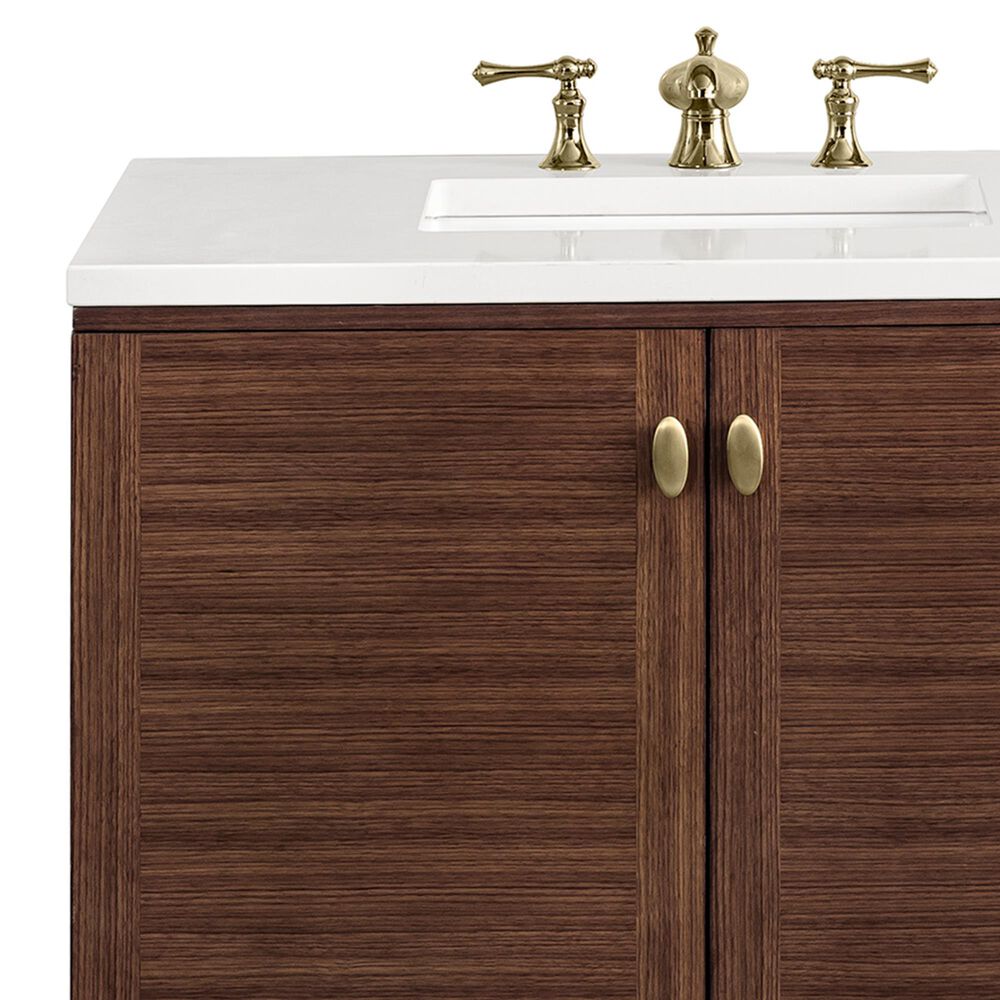 James Martin Vanities Amberly 36&quot; Single Bathroom Vanity in Walnut with 3 cm White Zeus Quartz Top and Rectangular Sink, , large