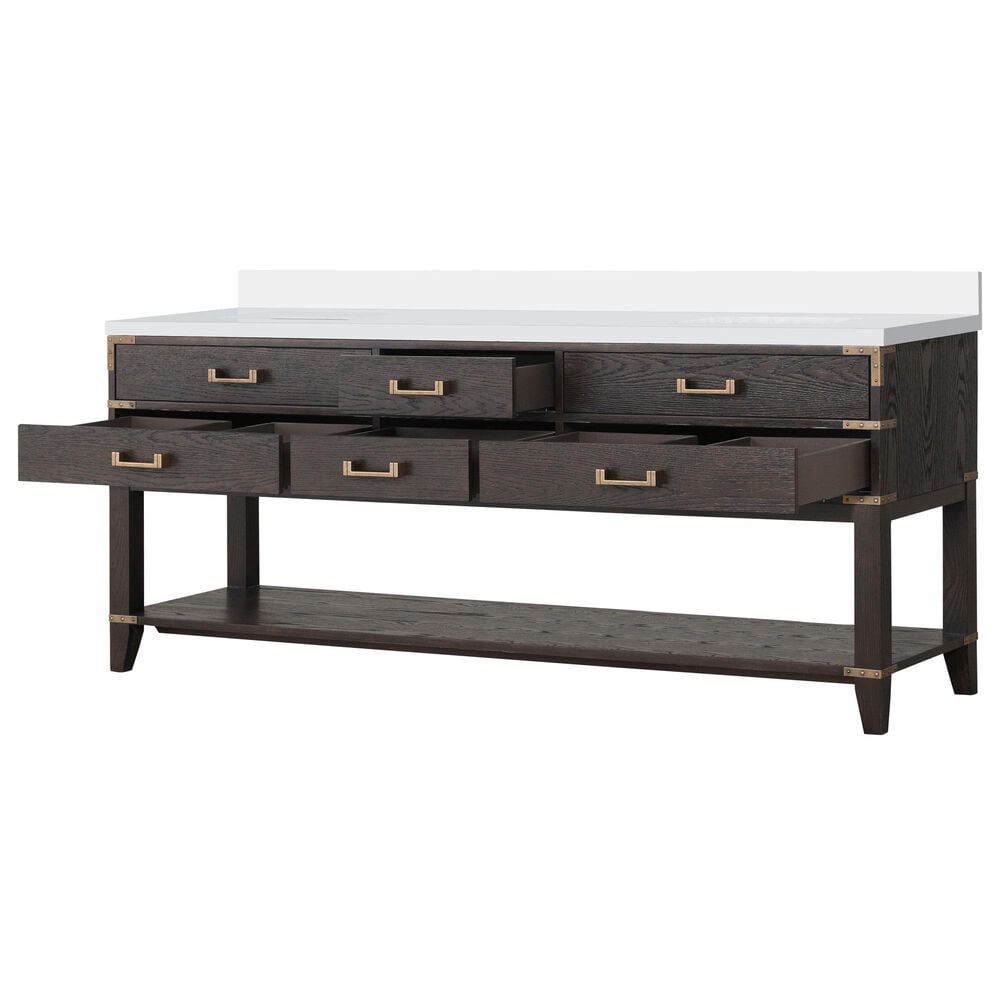 Lexora Home Norwalk 80&quot; Double Bathroom Vanity in Brown Oak with White Cultured Marble Top  and Rectangle Sink, , large