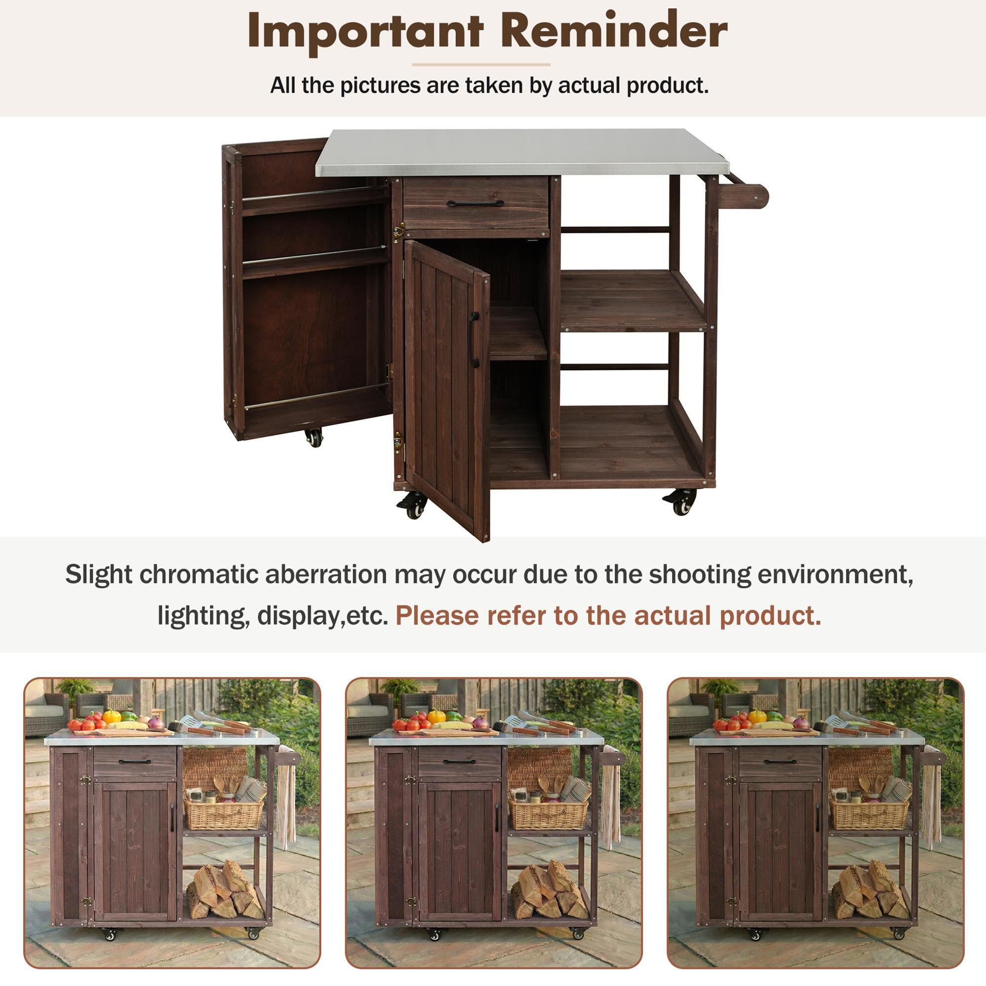Hearth and Haven Outdoor Kitchen Island Cart with Stainless Steel
