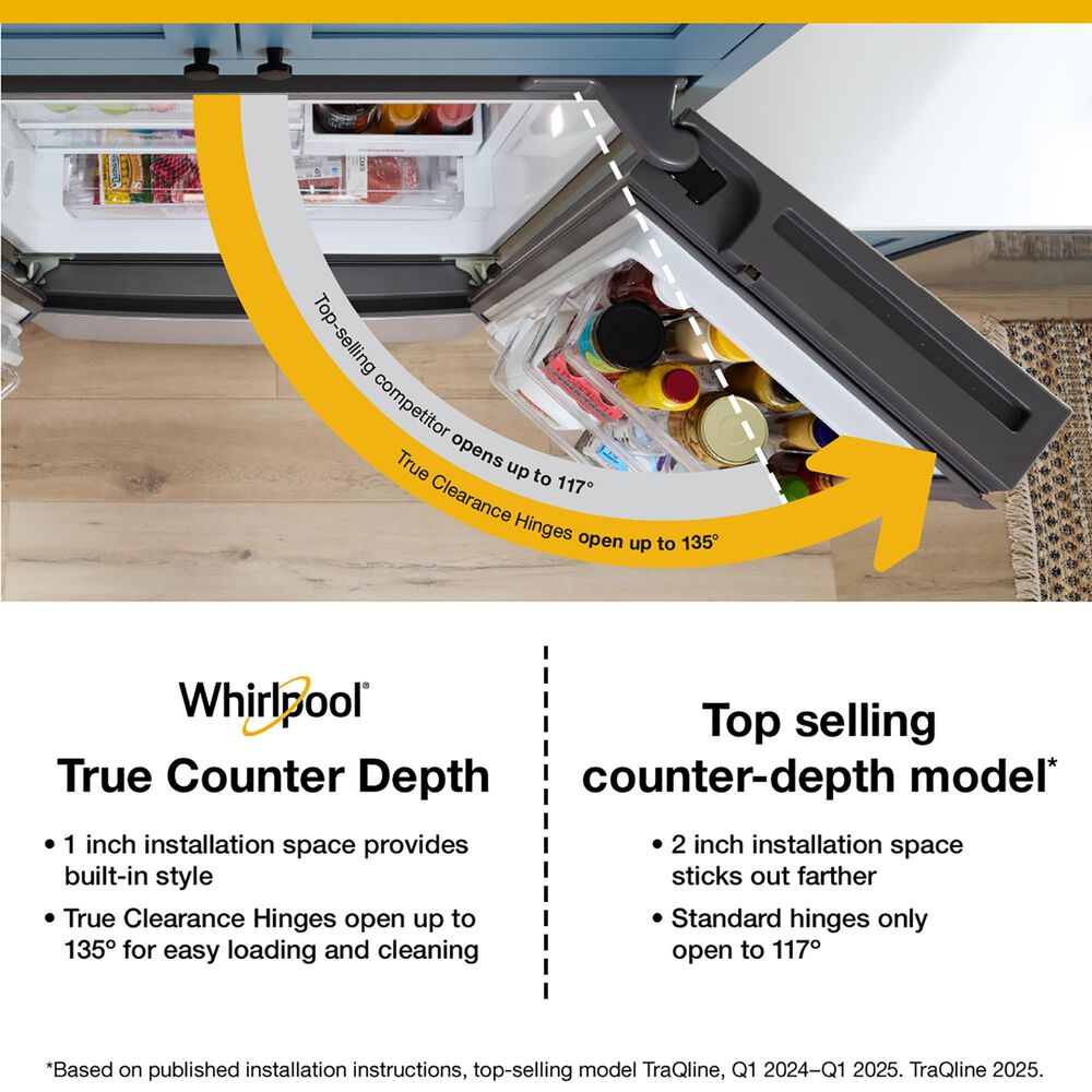 Whirlpool 23.4 Cu. Ft. 3-Door Depth French Door Refrigerator in Fingerprint Resistant Stainless Steel, , large