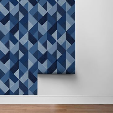 Wallquest Sojourn Marquetry Geometric 216" x 20.5" Wallpaper in Blue Lagoon, , large