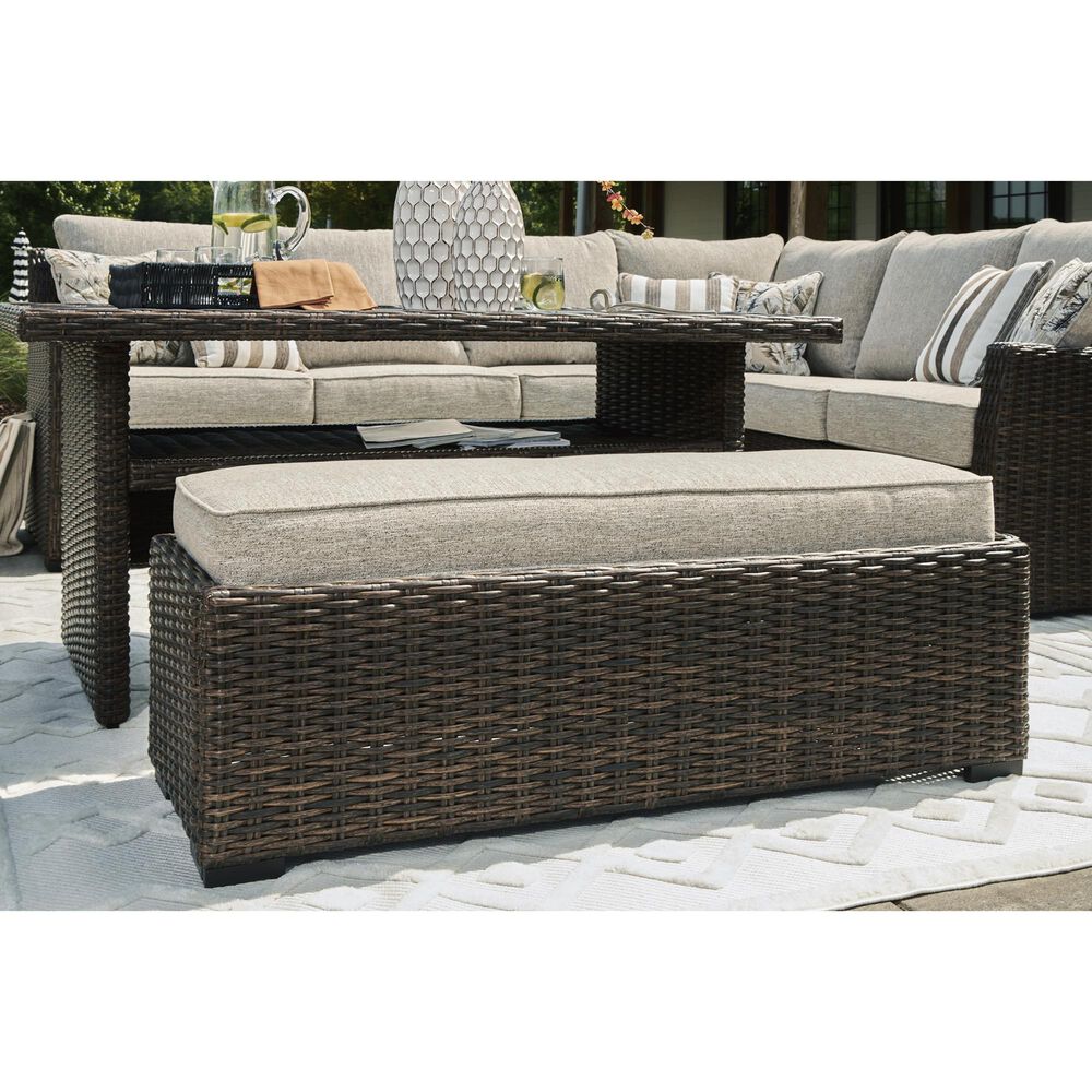 Ashley Brook Ranch 3-Piece Outdoor Sofa Sectional with Bench in Brown, , large