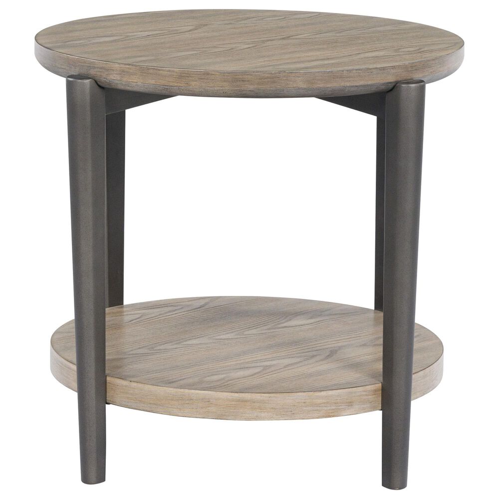 Ashley Dyonton Round End Table in Light Grayish Brown and Gunmetal, , large
