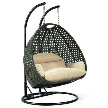 Leisuremod Patio 2-Seat Hanging Egg Swing Chair with Beige Cushion in Charcoal, , large