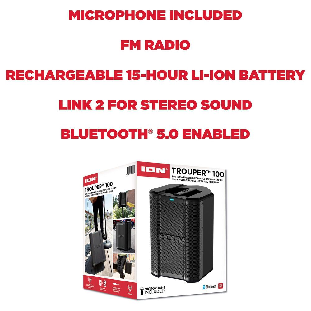 Ion Trouper 100 Battery-Powered Portable Speaker System in Black, , large
