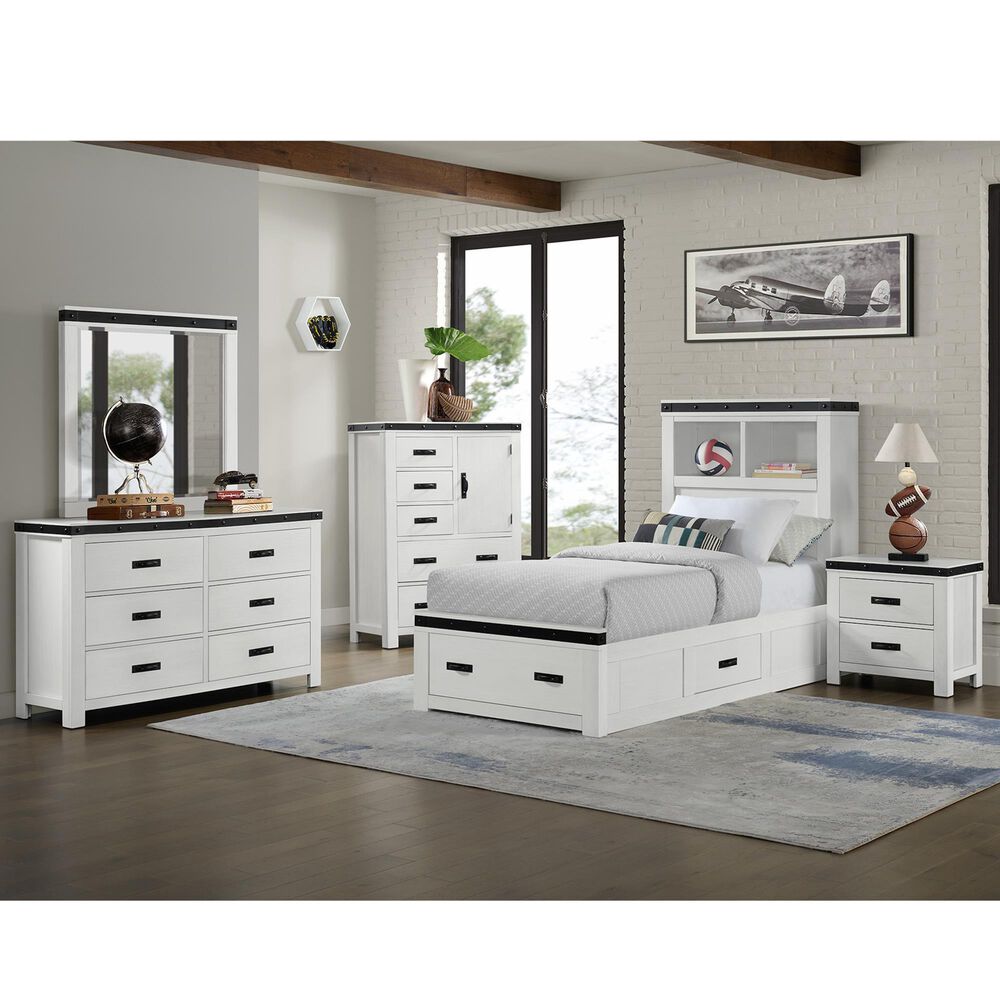 Mayberry Hill Wade 5-Piece Twin Storage Bedroom Set in White and Black, , large