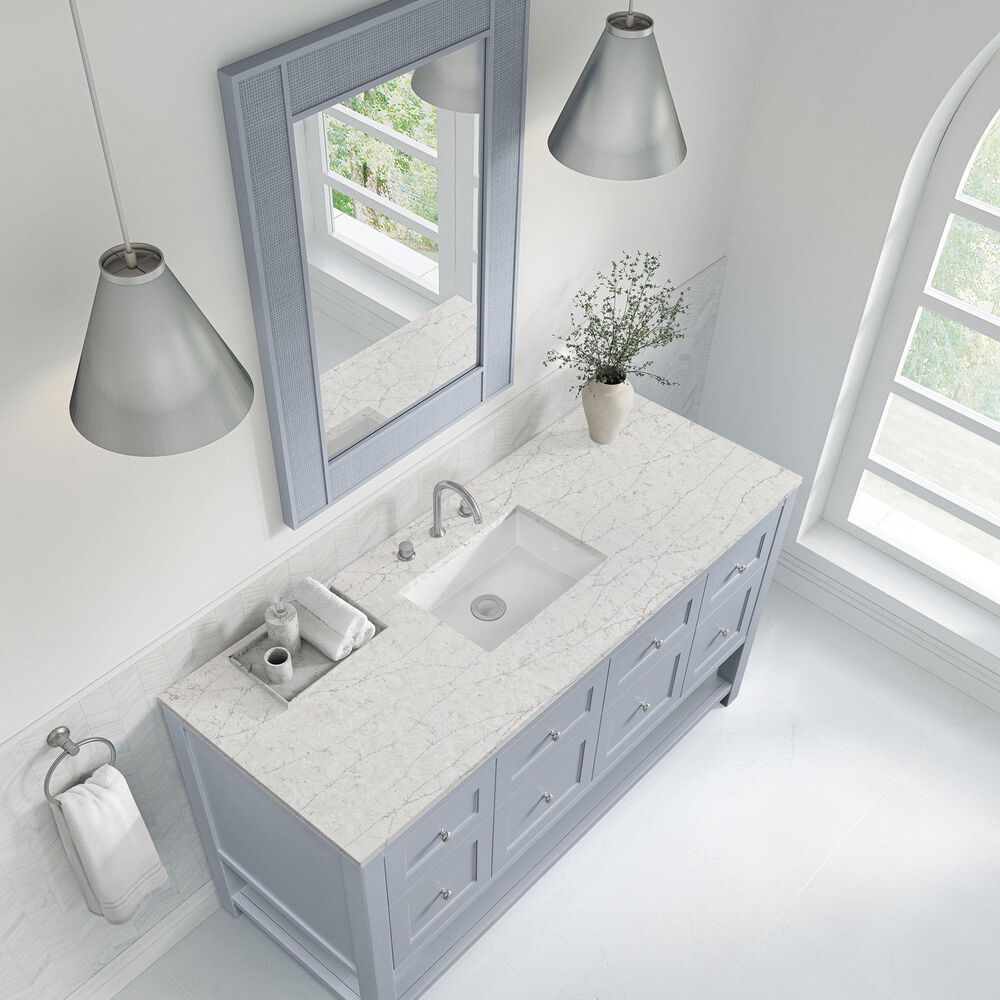 James Martin Vanities Breckenridge 60" Single Bathroom Vanity in Serenity Blue with 3 cm Ethereal Noctis Quartz Top, Rectangular Sink and FreePower Wireless Charger, , large