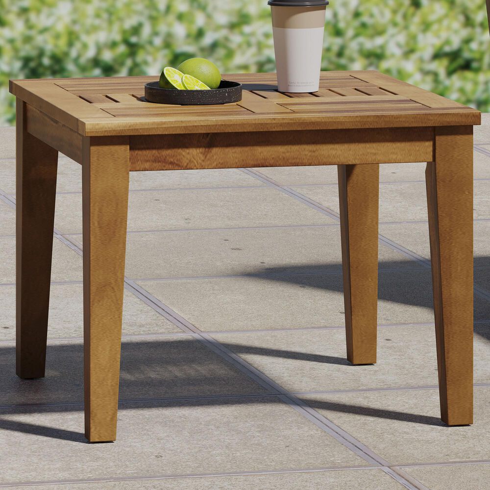 Hearth and Haven Hampton Outdoor Square Side Table with Slatted Top in Natural, , large