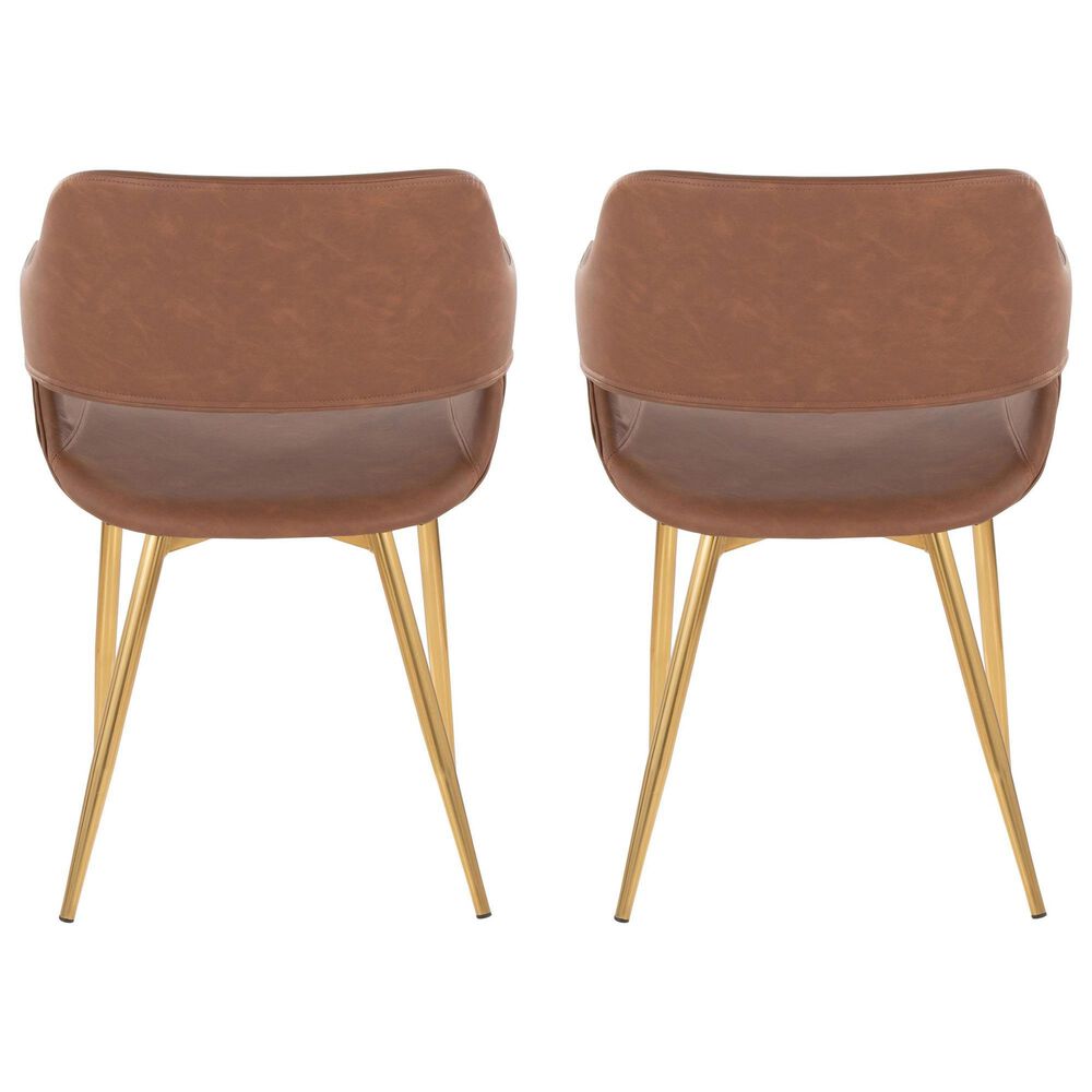 LumiSource Margarite Arm Chair with Brown Faux Leather Cushion in Gold Metal  (Set of 2), , large
