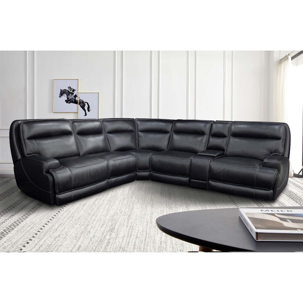 MotoMotion 6-Piece Leather Power Reclining Sectional with Power Headrest in Maverick Blackberry, , large