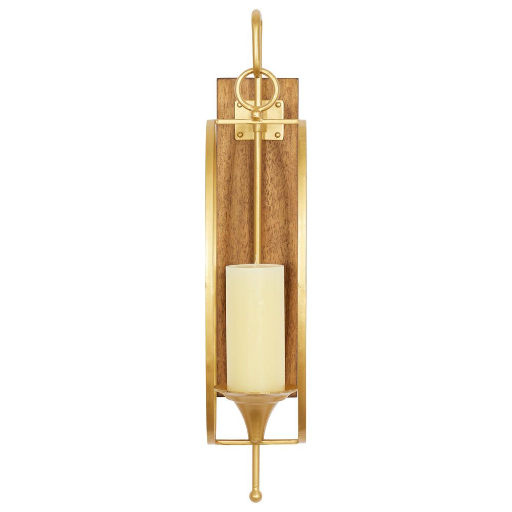 Maple and Jade 6" x 24" Candle Holder Wall Sconce in Gold and Dark Brown, , large