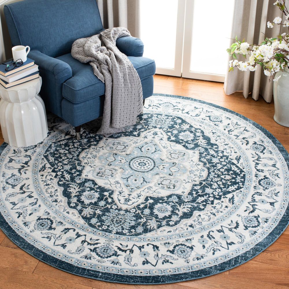 Safavieh Isabella 6&#39;7&quot; Round Navy and Creme Area Rug, , large