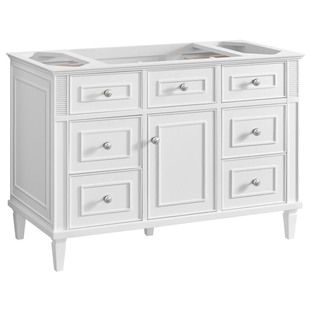 James Martin Vanities Lorelai 48" Single Bathroom Vanity in Bright White with 3 cm Eternal Jasmine Pearl Silestone Top, Rectangular Sink and FreePower Wireless Charger, , large