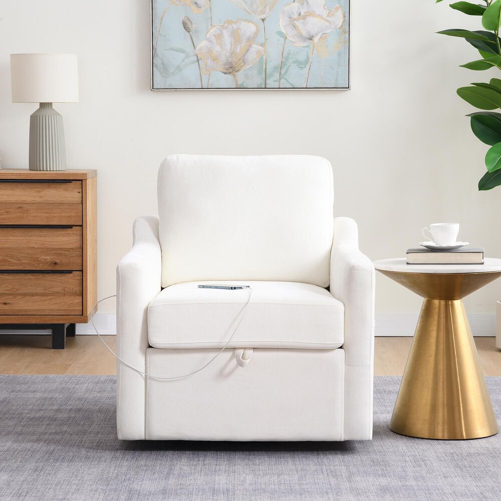 Hearth and Haven Swivel Arm Chair with USB Type-C Ports in White, , large