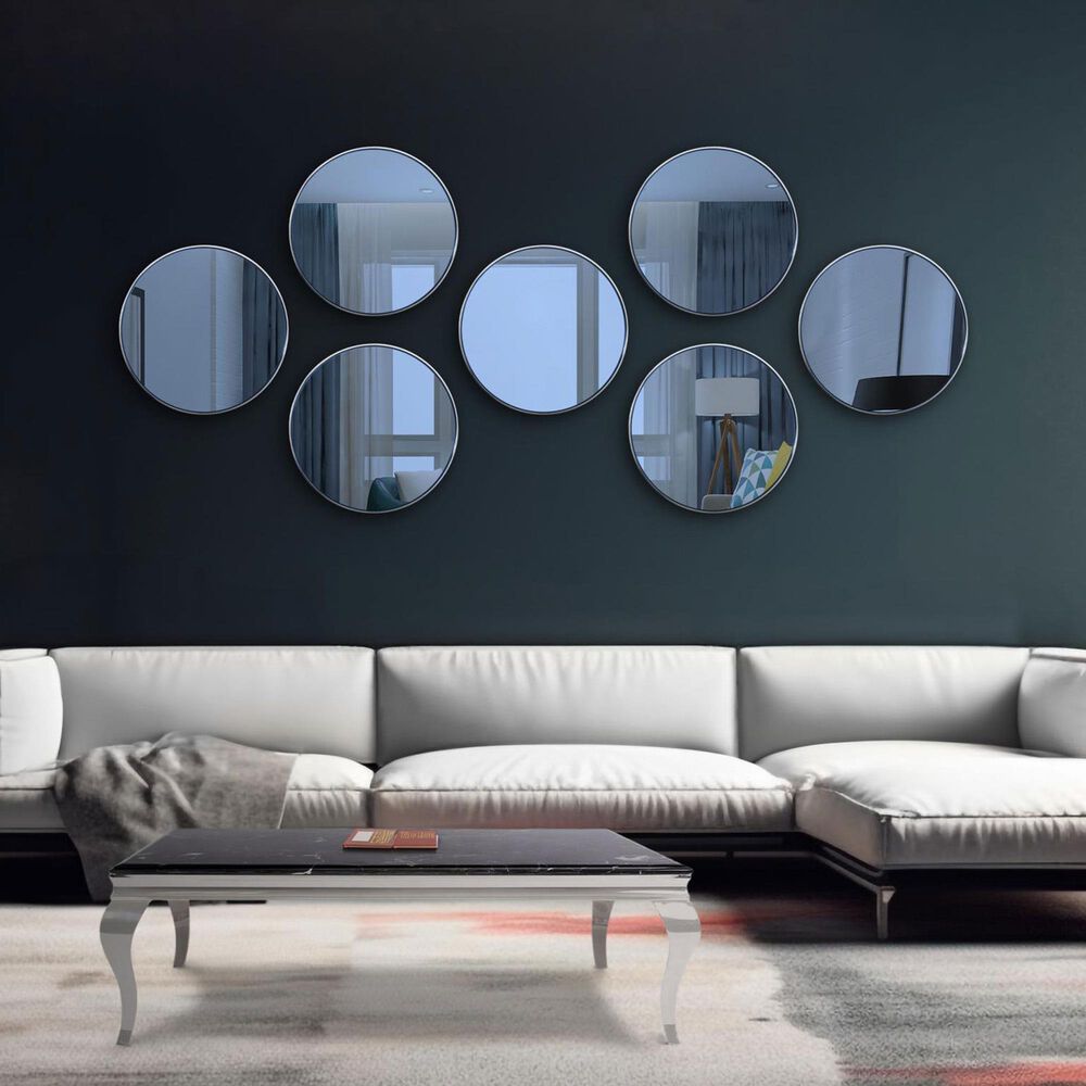 Howard Elliott Broidy Round Mirror in Sapphire Blue and Gold, , large