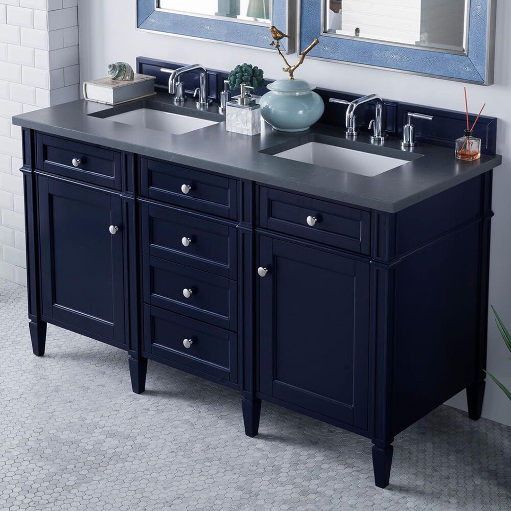 James Martin Vanities Brittany 60&quot; Double Bathroom Vanity in Victory Blue with 3 cm Charcoal Soapstone Quartz Top, , large