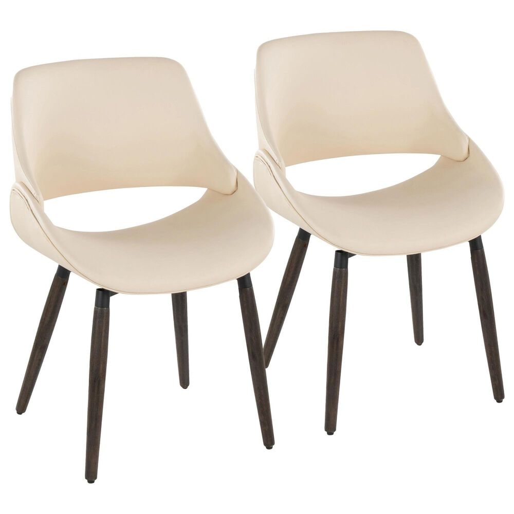 LumiSource Fabrico Side Chair with Cream Faux Leather Cushion in Dark Walnut (Set of 2), , large