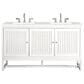 James Martin Vanities Athens 60" Double Bathroom Vanity in Glossy White with 3 cm Eternal Jasmine Pearl Quartz Top and Rectangular Sinks, , large