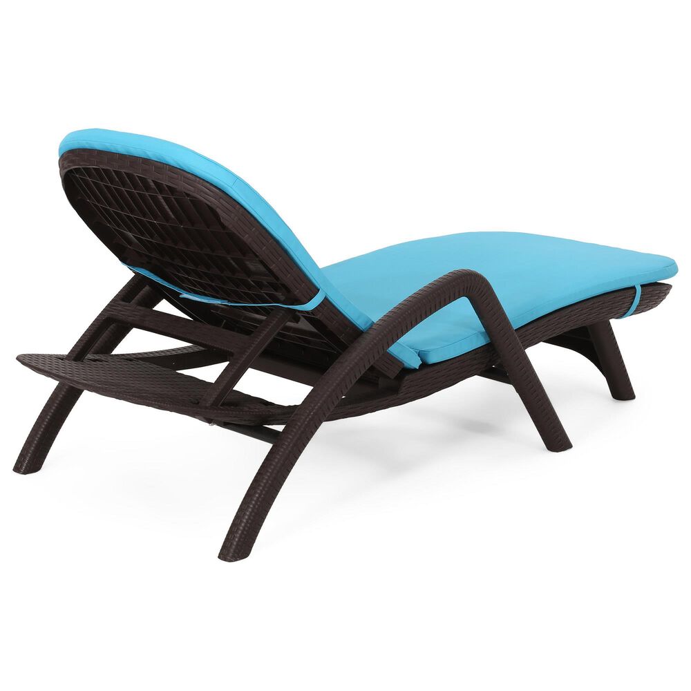 Hearth and Haven Mikael Outdoor Chaise Lounge with Blue Cushion in Dark Brown, , large