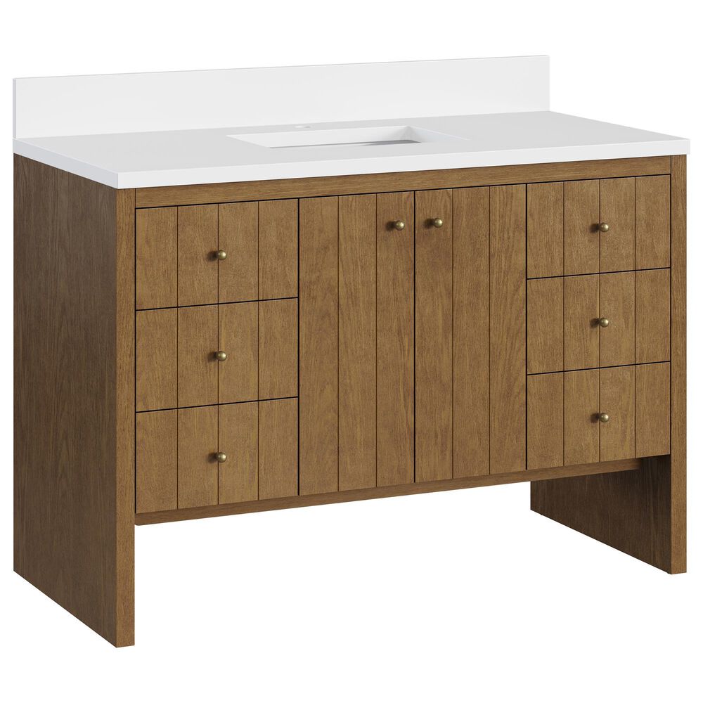 James Martin Hudson 48" Single Bathroom Vanity in Honey Oak with Single Hole 3 cm White Zeus Silestone Top and Rectangular Sink, , large