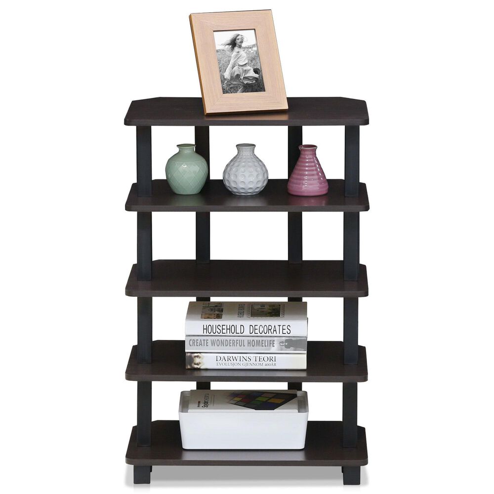 HOMLUX Turn-N-Tube 5-Tier Corner Open Storage Bookshelf in Espresso and Black, , large