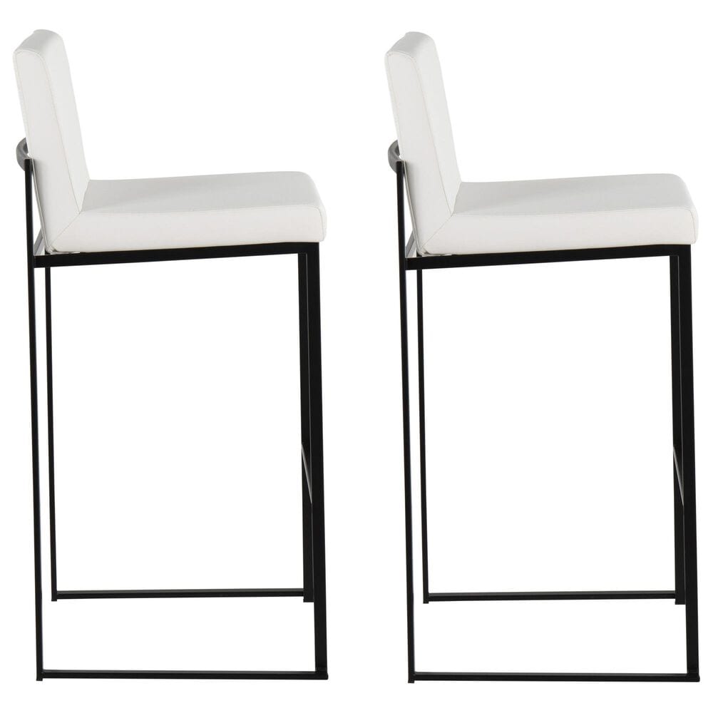 Lumisource Fuji High Back Barstool with White Faux Leather in Black &#40;Set of 2&#41;, , large