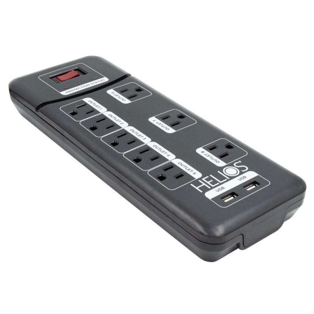 Helios Helios 8 Outlet Surge Protected Power Strip with 2 USB Ports, , large