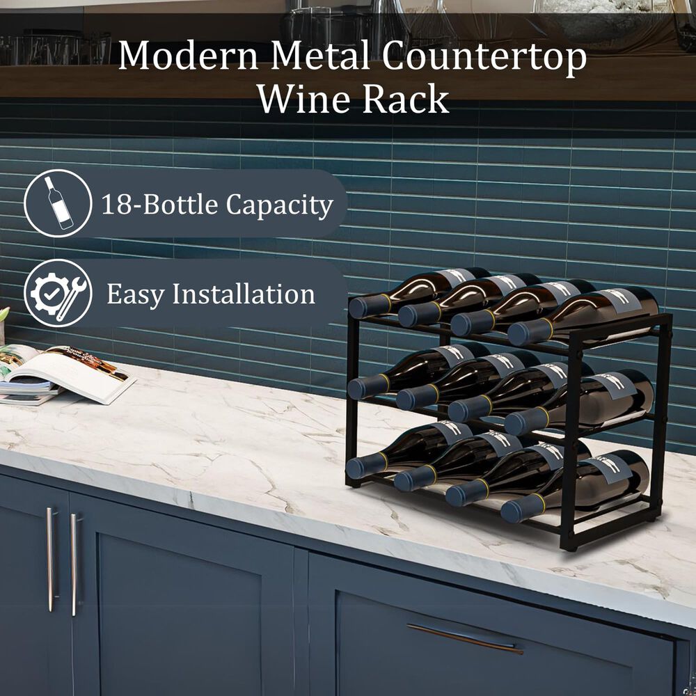 HOMLUX 3-Tier 12-Bottle Metal Countertop Wine Rack in Black, , large