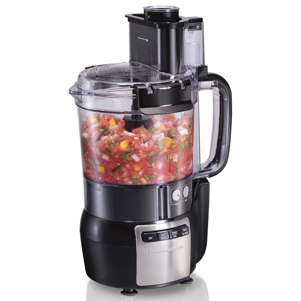 Hamilton Beach 12-Cup Stack and Snap Food Processor in Black and Stainless Steel, , large