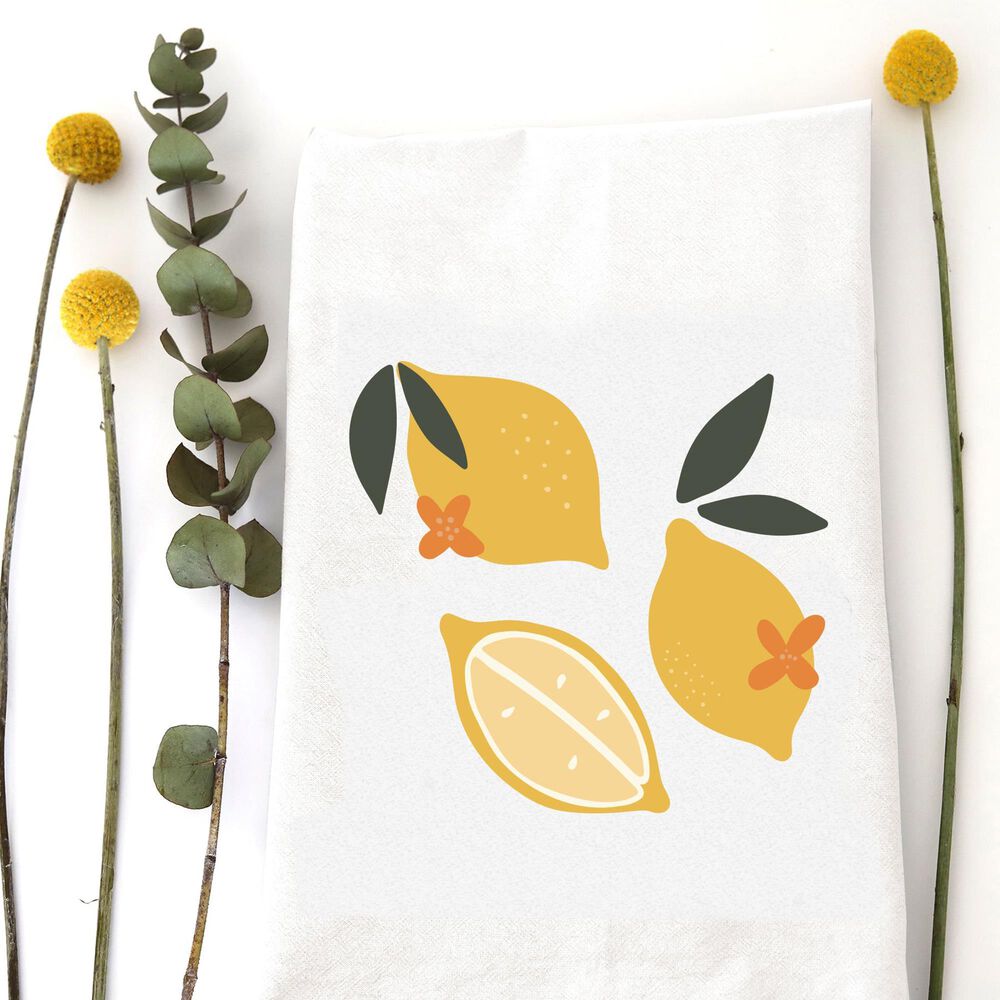 Wildwood Lemon Theme 30" x 30" Kitchen Towel in White, , large