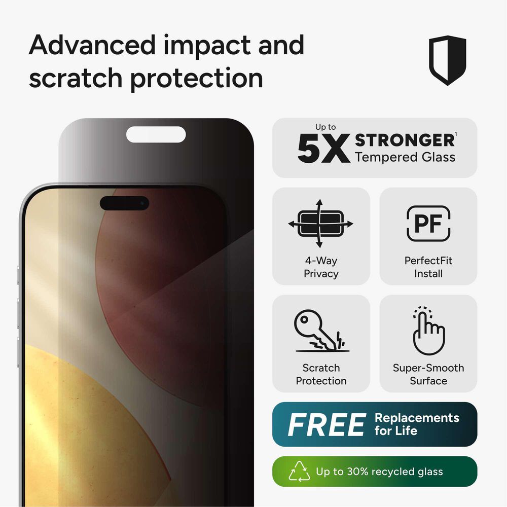 Zagg InvisibleShield XTR Privacy Glass Screen Protector for Apple iPhone 17 Pro Max in Clear, , large