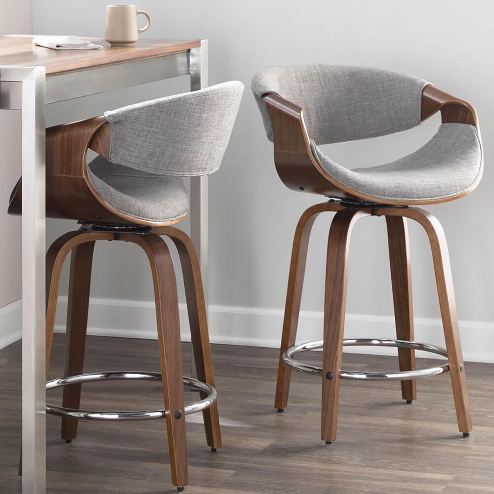 Lumisource Curvo Swivel Counter Stool in Light Grey &#40;Set of 2&#41;, , large