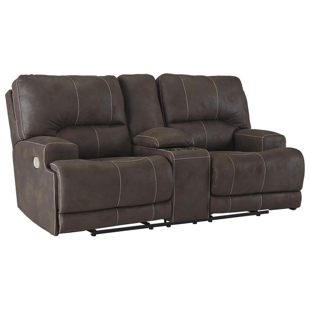 Signature Design by Ashley Kitching Power Recliner Loveseat with Adjustable Headrest in Brown, , large